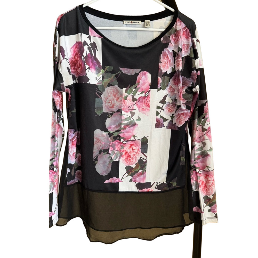 Black White Graphic Asymmetrical Blouse